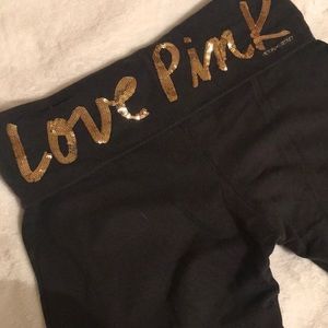 Pink bootcut gold glitter yoga pants